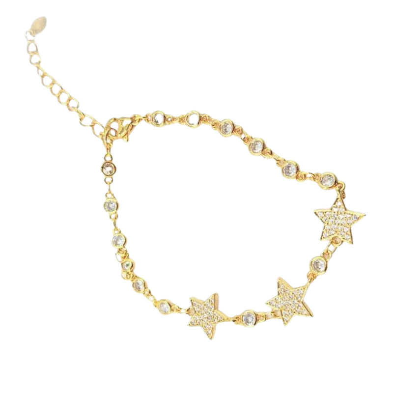 Imagen del producto: Pulsera graduable en rodio 3 estrellas con microcircones transparentes