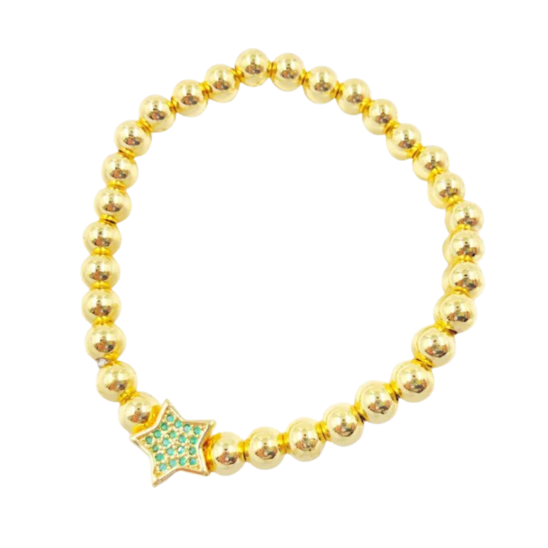 Imagen del producto: Pulsera graduable balines estrellas con microcircones verdes