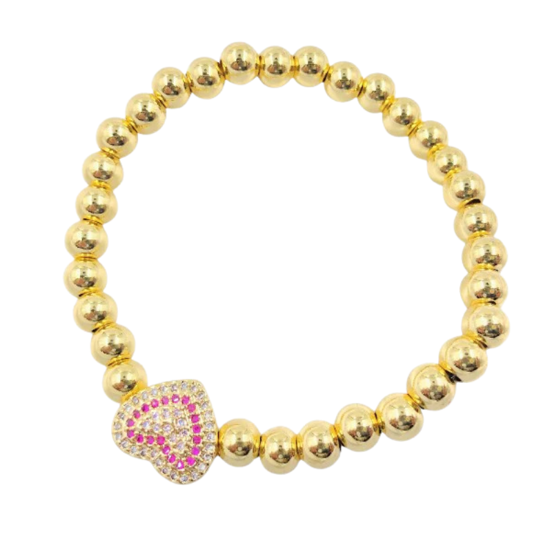 Imagen del producto: Pulsera graduable en rodio corazon grande con microcircones fucsias